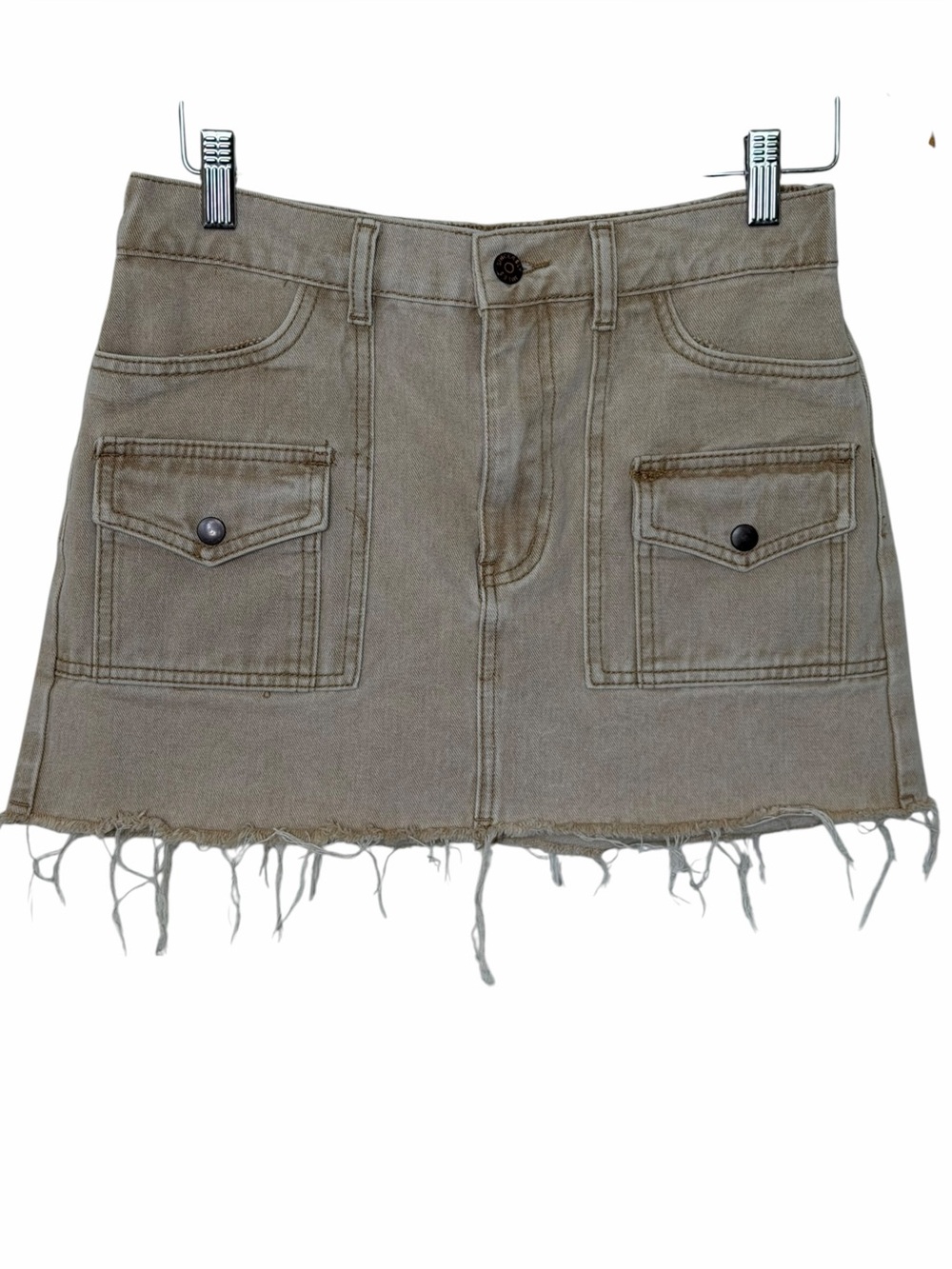 Sincerely Jules Women’s Frayed Hem Utility Mini Skirt Beige size 9/28